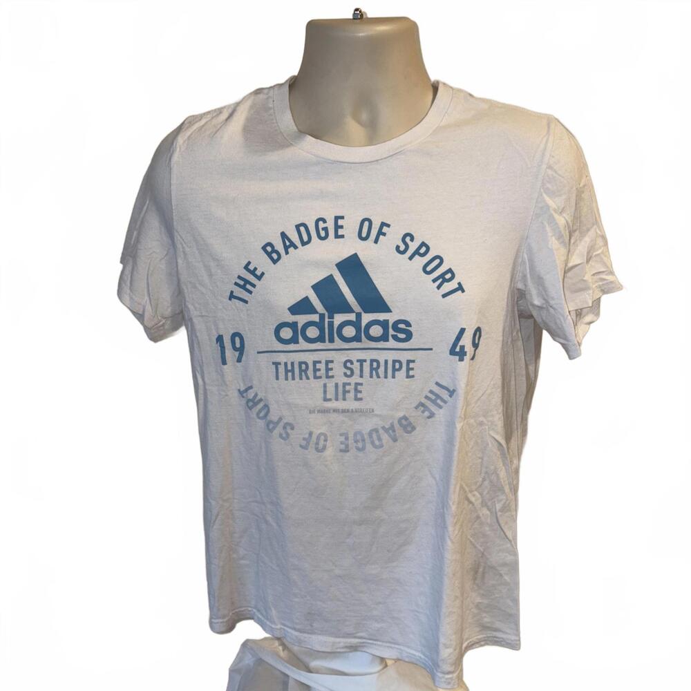 Adidas Three Stripe Life T-Shirt MENS Medium Badge of Sport Short Sleeve